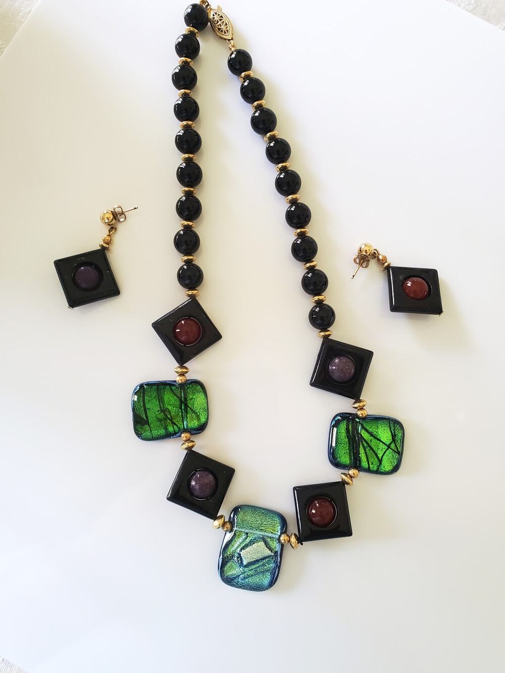 Vintage 14K Gold Fill Glass Artisan Hand Blown Beaded Jewelry Set